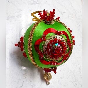 Vintage 1960s/70s Jeweled Satin Ball Ornament